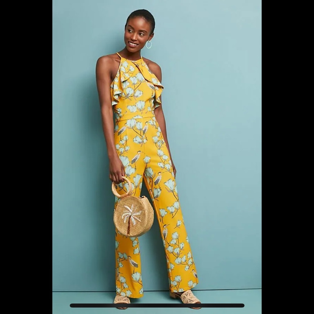 Anthropologie yellow jumpsuit